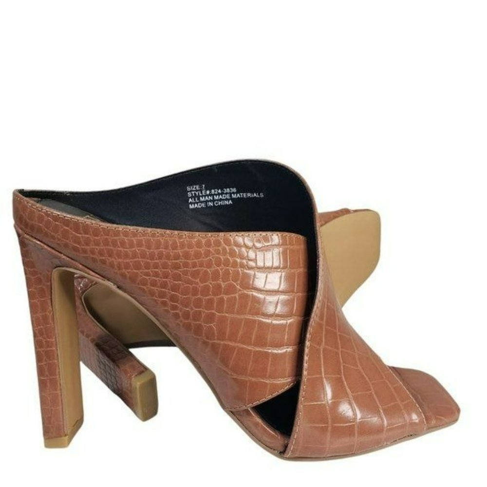New York & Company Brown Sofia Women's Open Toe Backless High Heel Mules Sz 7